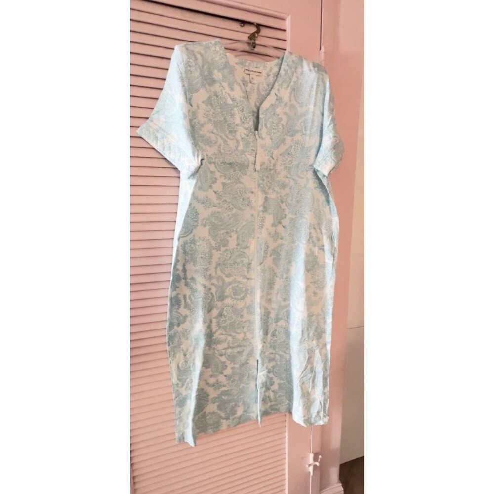 MISS ELAINE Sz XL Zip Front House Dress Robe Blue White Pockets Housecoat Lounge - Picture 12 of 13